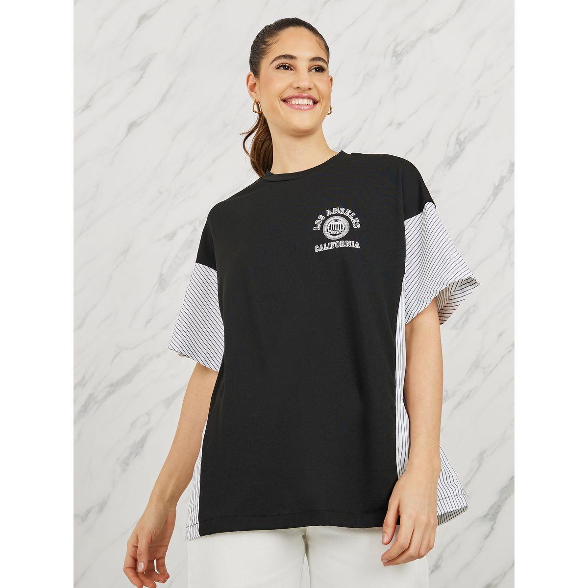 Styli Oversized Side Striped Slogan Print Drop Shoulder T-shirt-women-clothing-tshirts-image-3