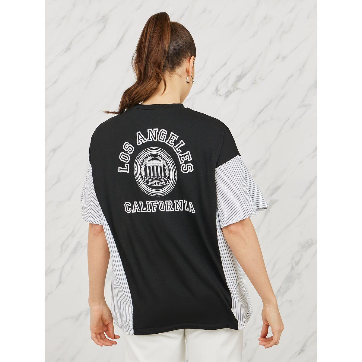 Styli Oversized Side Striped Slogan Print Drop Shoulder T-shirt-women-clothing-tshirts-image-6