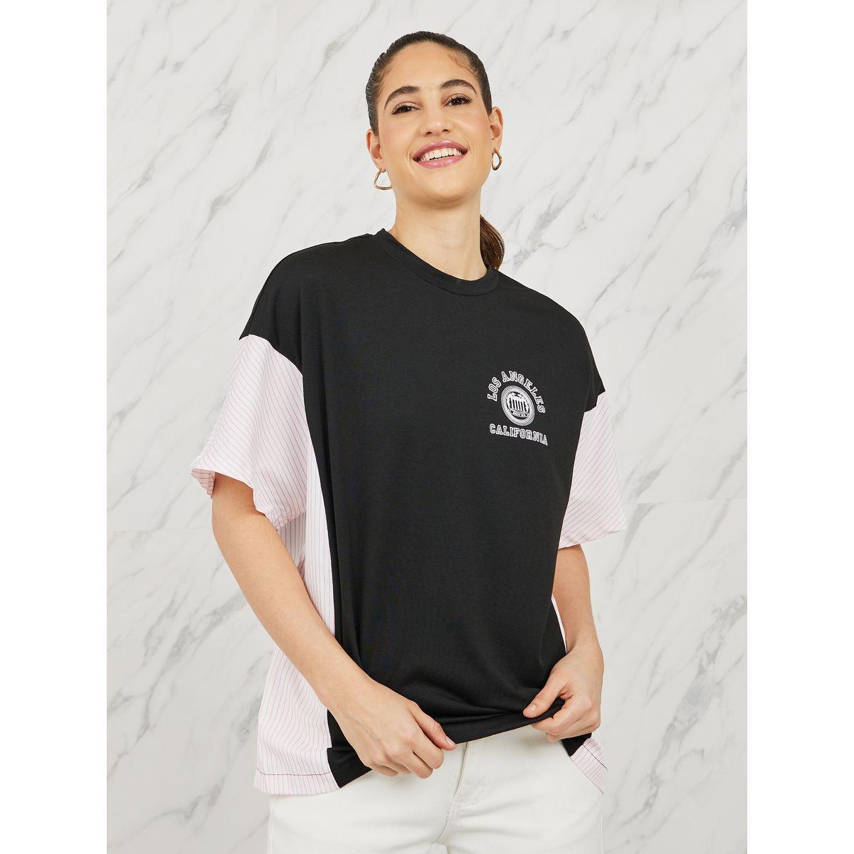 تيشيرت واسع باكتاف منخفضة وخطوط جانبية-women-clothing-tshirts-image-1