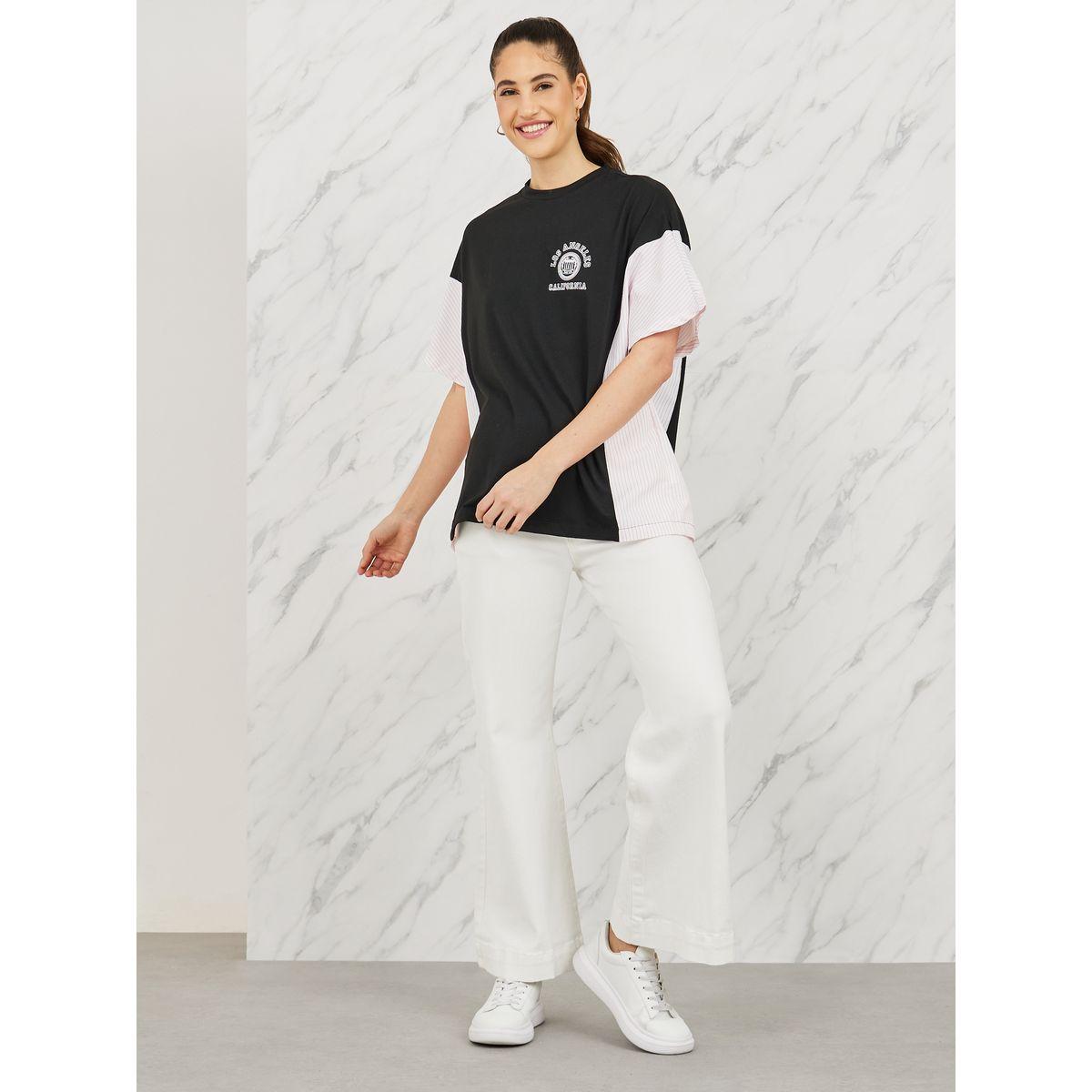 Styli Oversized Side Striped Slogan Print Drop Shoulder T-shirt-women-clothing-tshirts-image-2