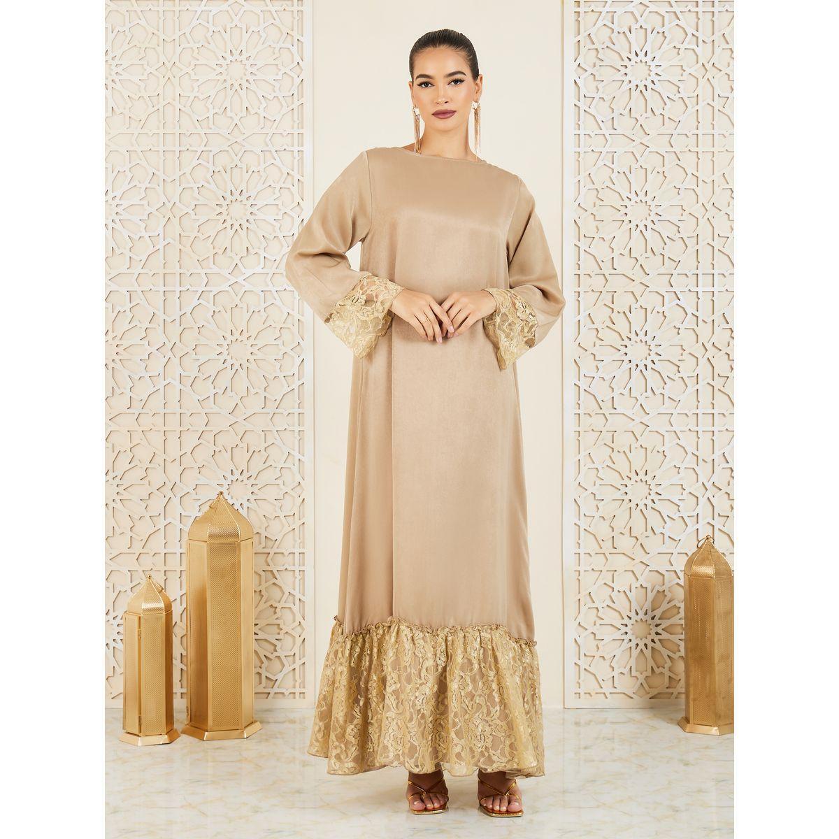 Styli Lace Trim Solid Jalabiya-women-arabicclothing-jalabiyas-image-1
