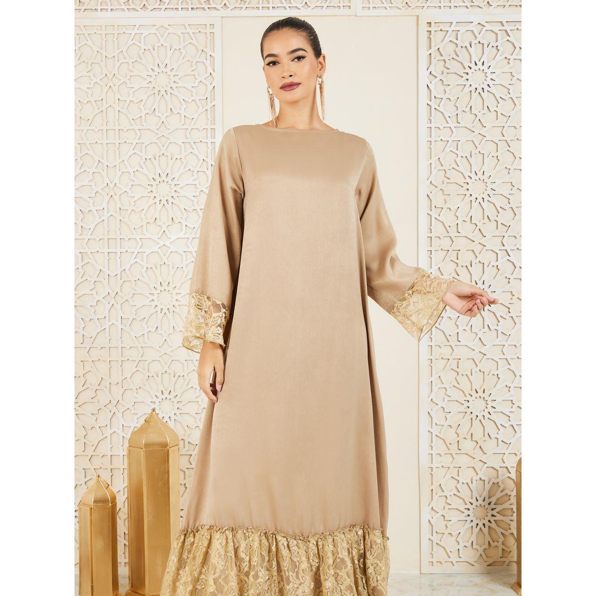 Styli Lace Trim Solid Jalabiya-women-arabicclothing-jalabiyas-image-2