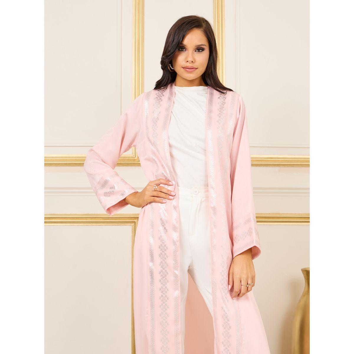 Styli Foil Print Open Front Jalabiya-women-arabicclothing-abayas-image-2