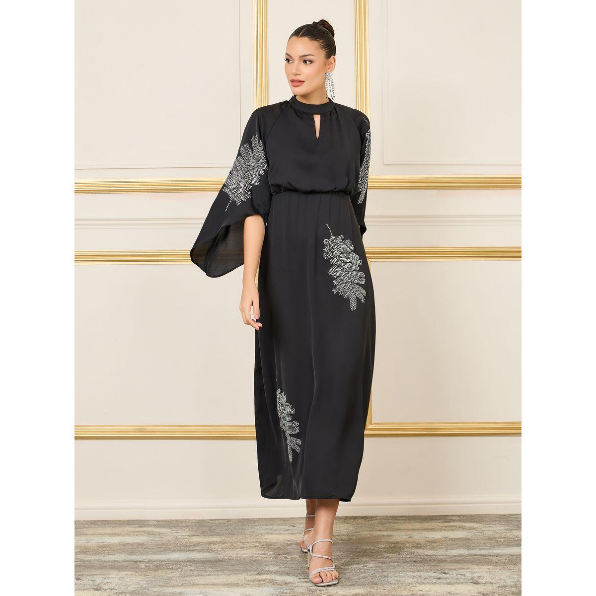Styli Rhinestone Detail High Neck Shift Maxi Dress-women-clothing-dresses-image-1