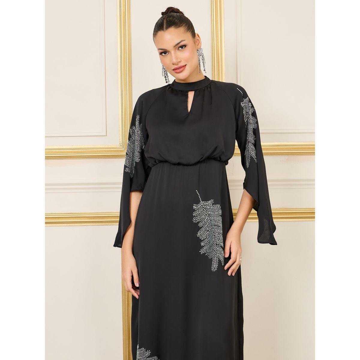 Styli Rhinestone Detail High Neck Shift Maxi Dress-women-clothing-dresses-image-2