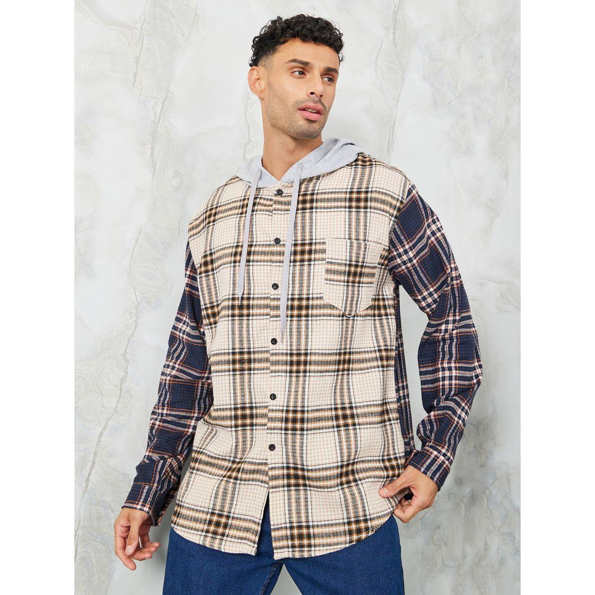 Styli Multi Checked Oversized Hooded Shirt-men-clothing-shirts-image-1
