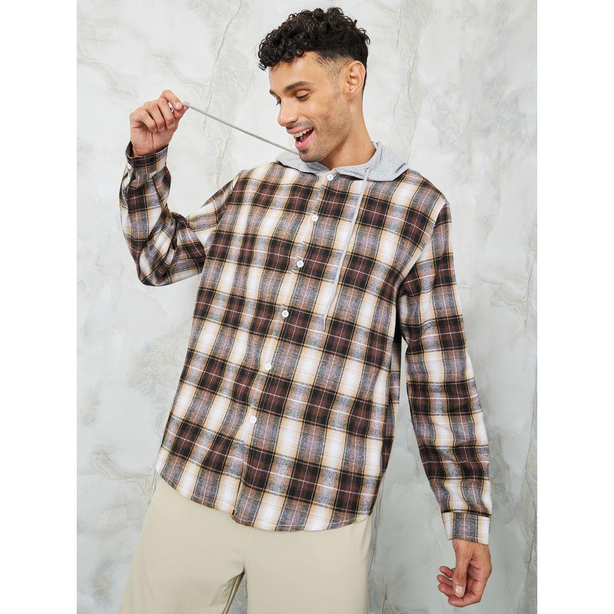 قميص كاروهات واسع بياقة هودي-men-clothing-shirts-image-1