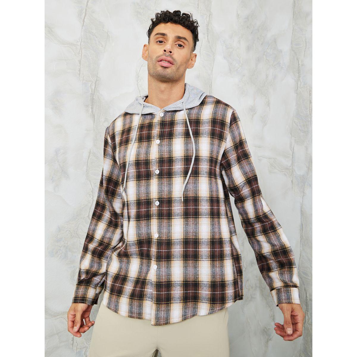 قميص كاروهات واسع بياقة هودي-men-clothing-shirts-image-3