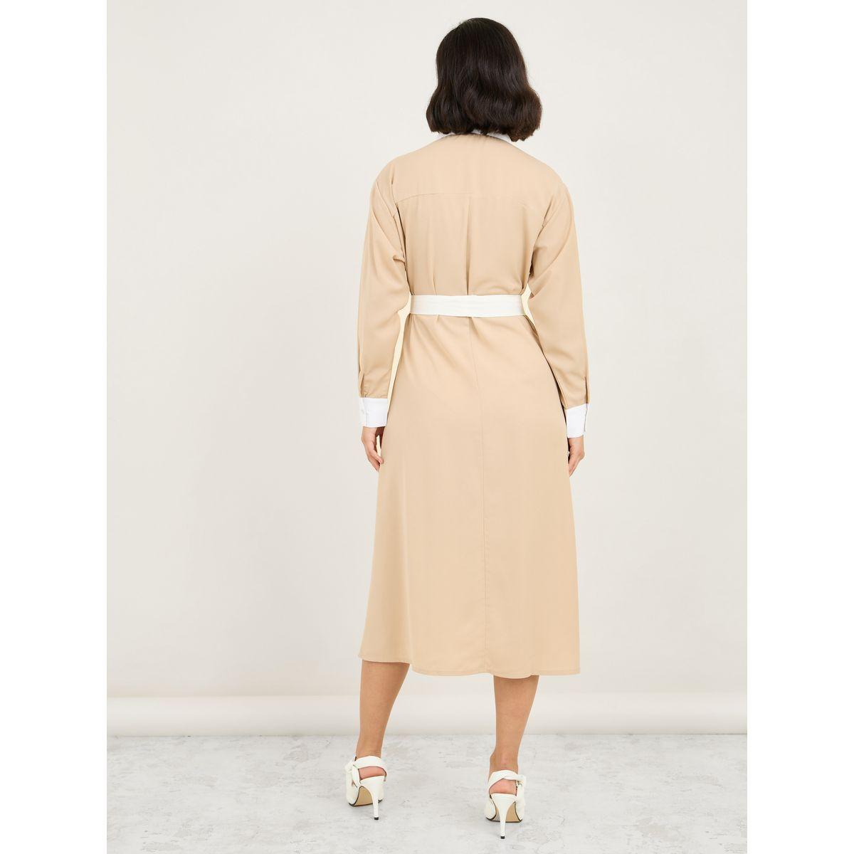 فستان ميدي بياقة مع اكمام بأساور-women-clothing-dresses-image-4