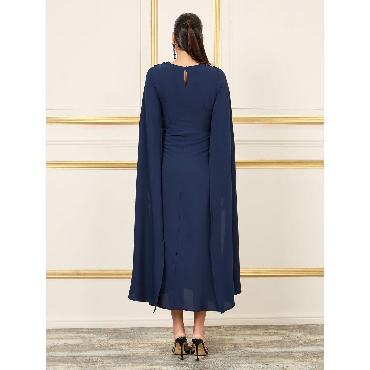 Styli Stone Embellished Cape Sleeves A-Line Midi Dress-women-clothing-dresses-image-4