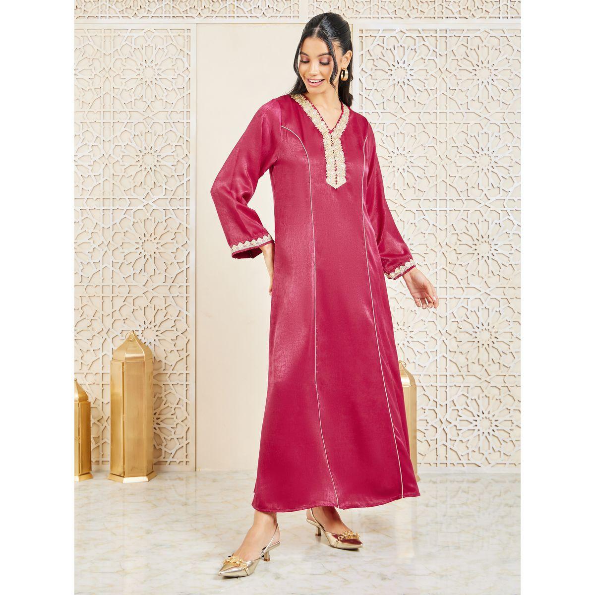 Amirah X Styli Contrast Piped Embroidered Jalabiya-women-arabicclothing-jalabiyas-image-1