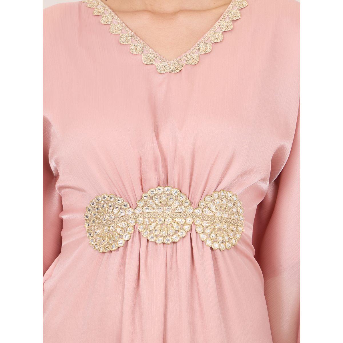 Styli Embroidered Lace Detail Organza Kaftan-women-arabicclothing-kaftan-image-3