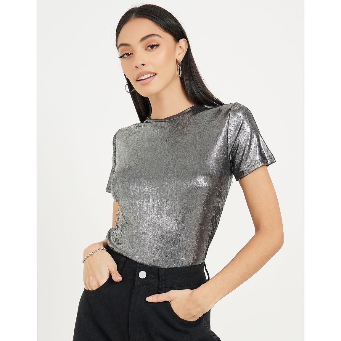 Styli Metallic Textured Short Sleeve T-Shirt-women-clothing-tshirts-image-1