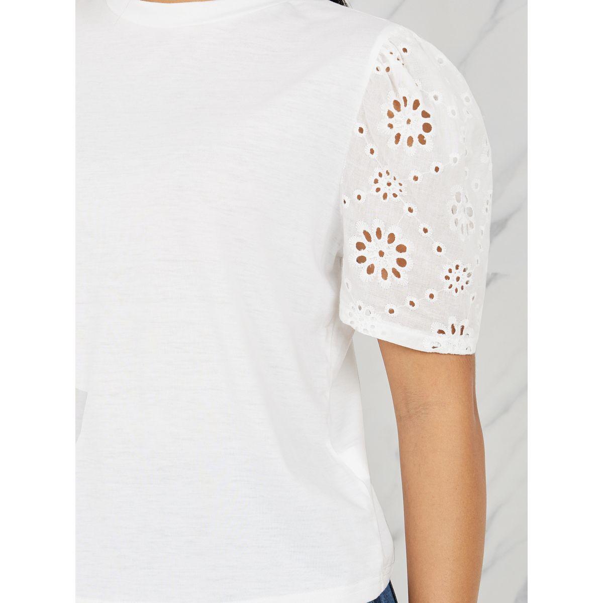 Styli Schiffli Sleeves Solid Regular Fit T-shirt-women-clothing-tshirts-image-3