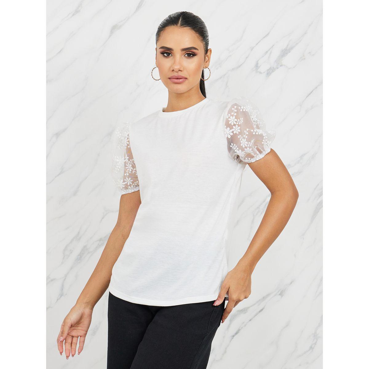 تيشيرت بقصة عادية واكمام منفوخة-women-clothing-tshirts-image-3