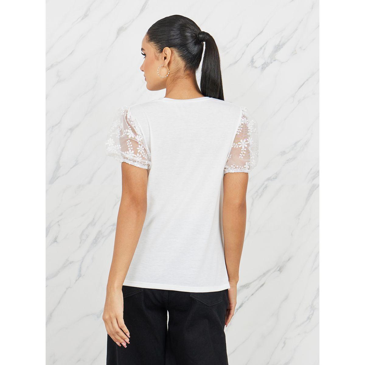 تيشيرت بقصة عادية واكمام منفوخة-women-clothing-tshirts-image-5