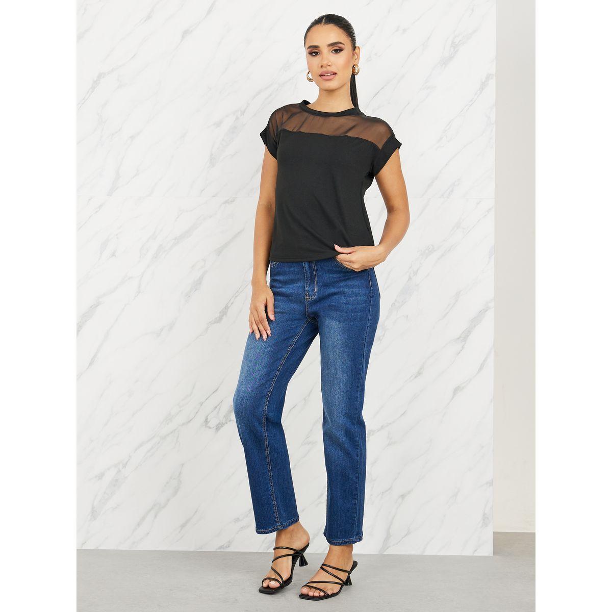 Styli Mesh Insert Regular Fit T-Shirt-women-clothing-tshirts-image-2