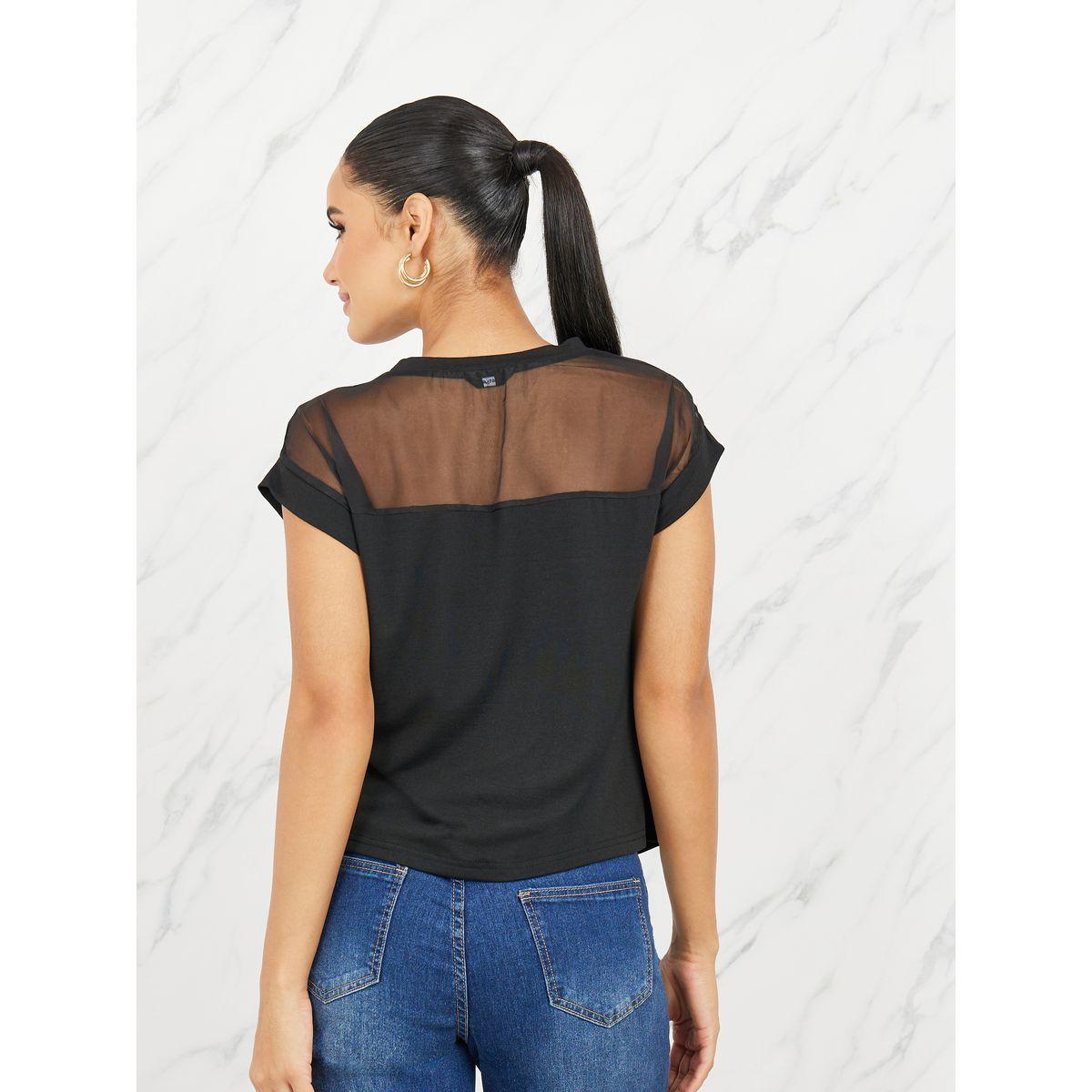 Styli Mesh Insert Regular Fit T-Shirt-women-clothing-tshirts-image-4