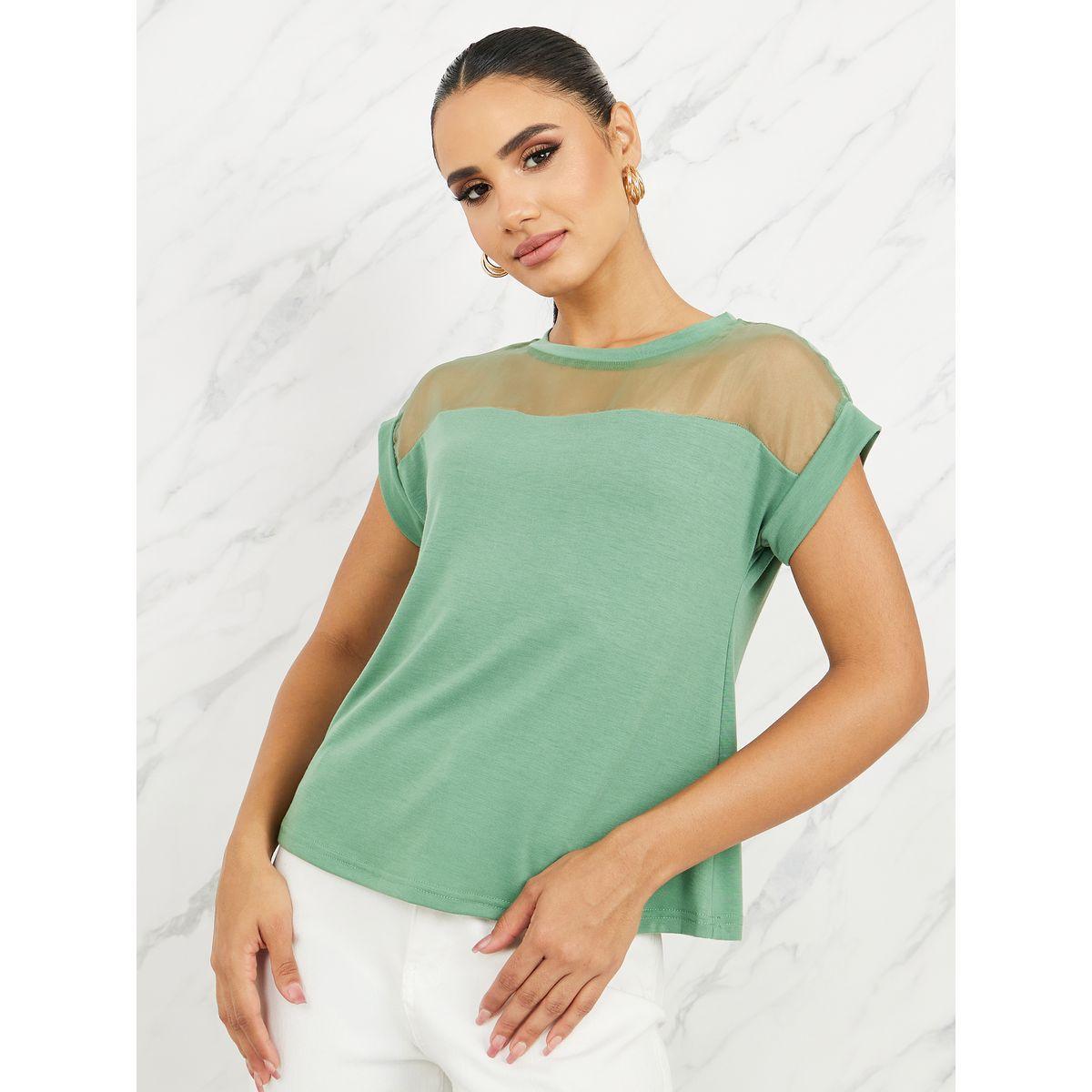 تيشيرت بتفاصيل شبكية وقصة عادية-women-clothing-tshirts-image-4