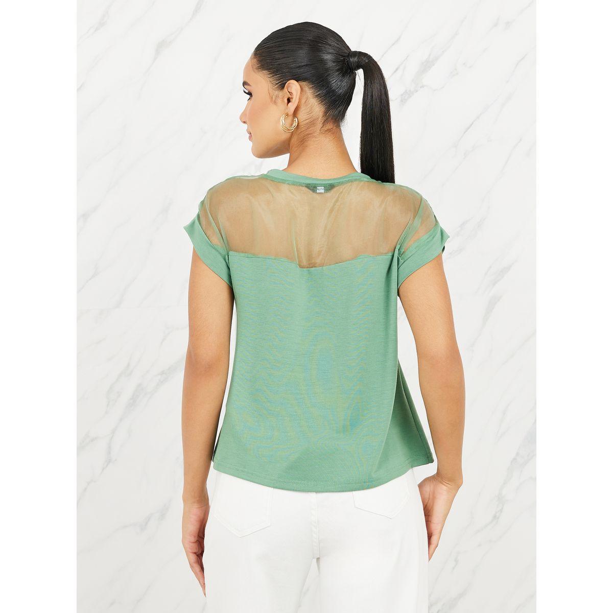 Styli Mesh Insert Regular Fit T-Shirt-women-clothing-tshirts-image-4
