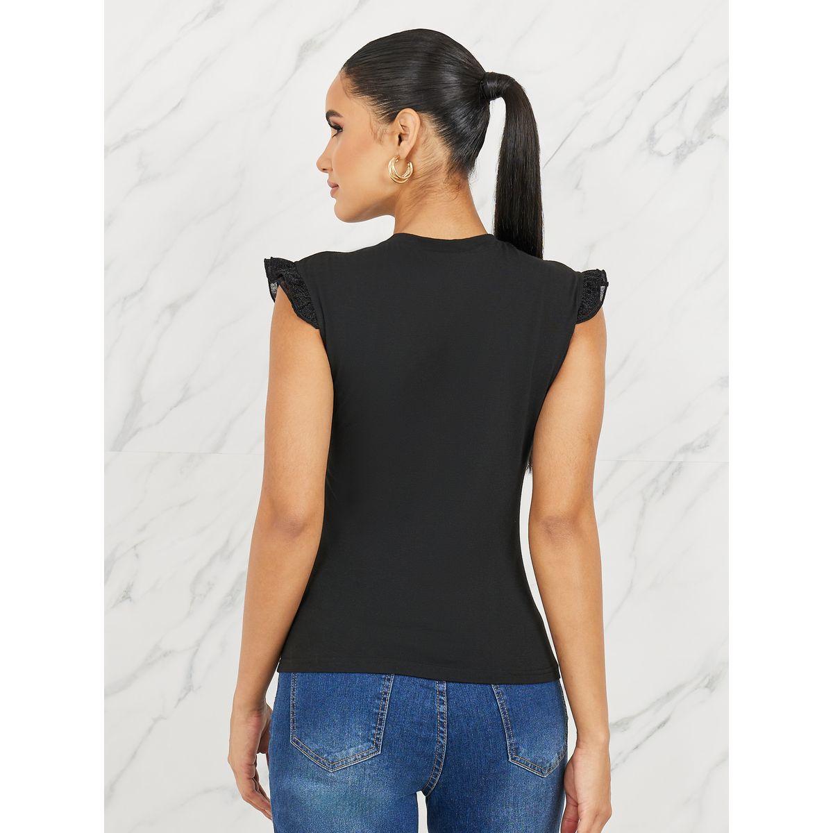 Styli Contrast Ruffle Detail Fitted T-Shirt-women-clothing-tshirts-image-5