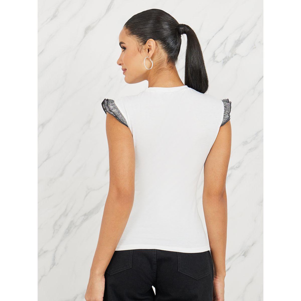 Styli Contrast Ruffle Detail Fitted T-Shirt-women-clothing-tshirts-image-5