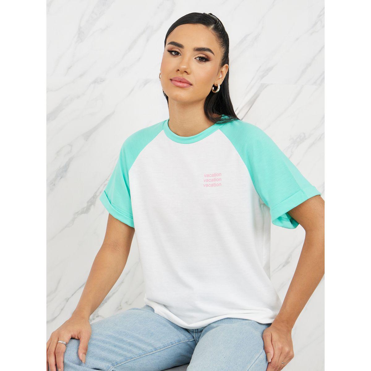تيشيرت بقصة عادية واكمام ريجلان-women-clothing-tshirts-image-1