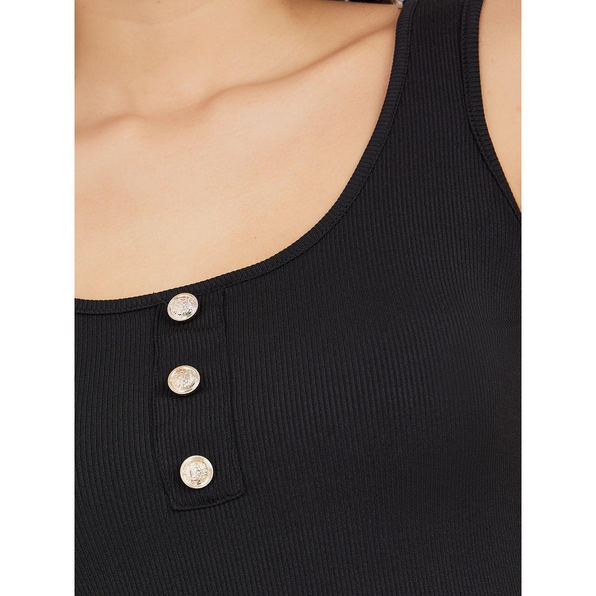 Styli Contrast Rib Button Detail Fitted Tank-women-clothing-tshirts-image-4