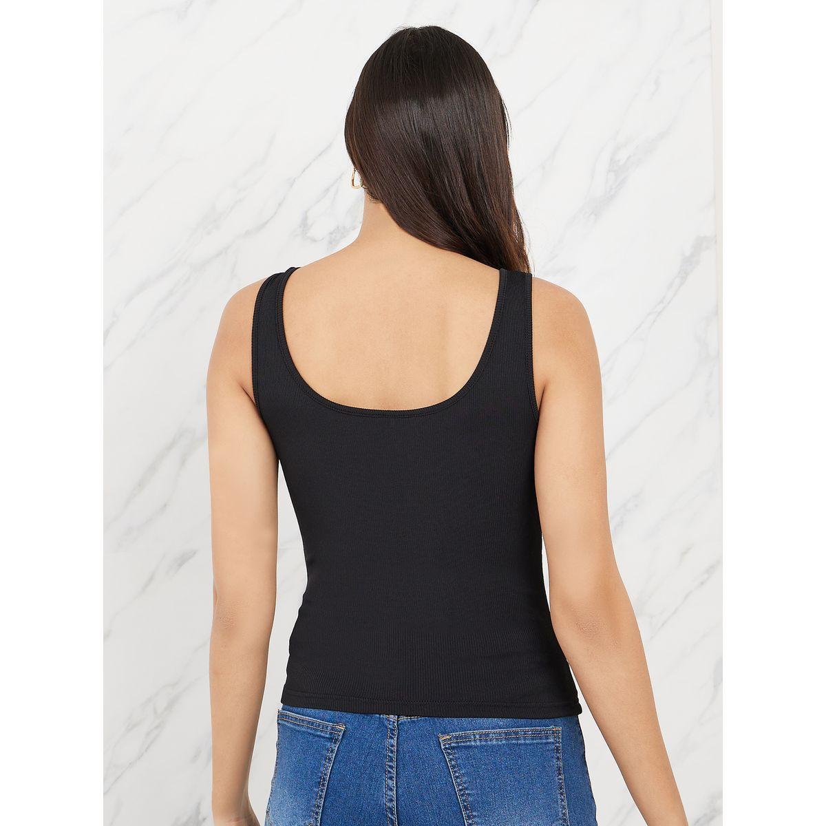 Styli Contrast Rib Button Detail Fitted Tank-women-clothing-tshirts-image-5