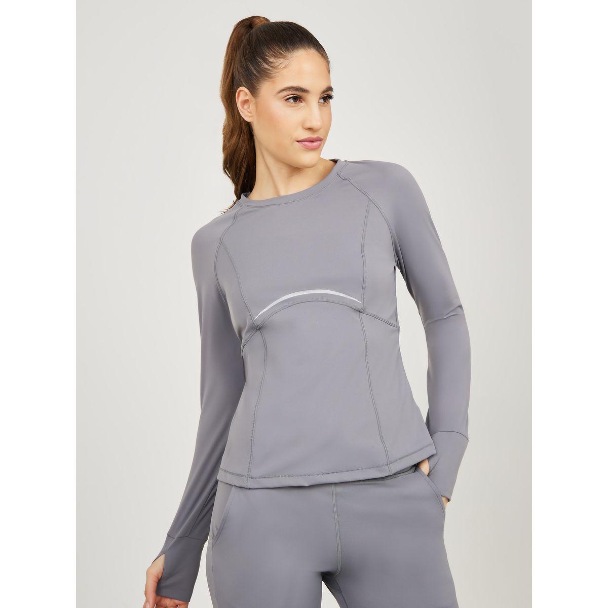 بلوزة بتفاصيل شبكية ودرزات مع فتحة إبهام-women-clothing-sportswearandactivewear-tshirtsandvests-image-4