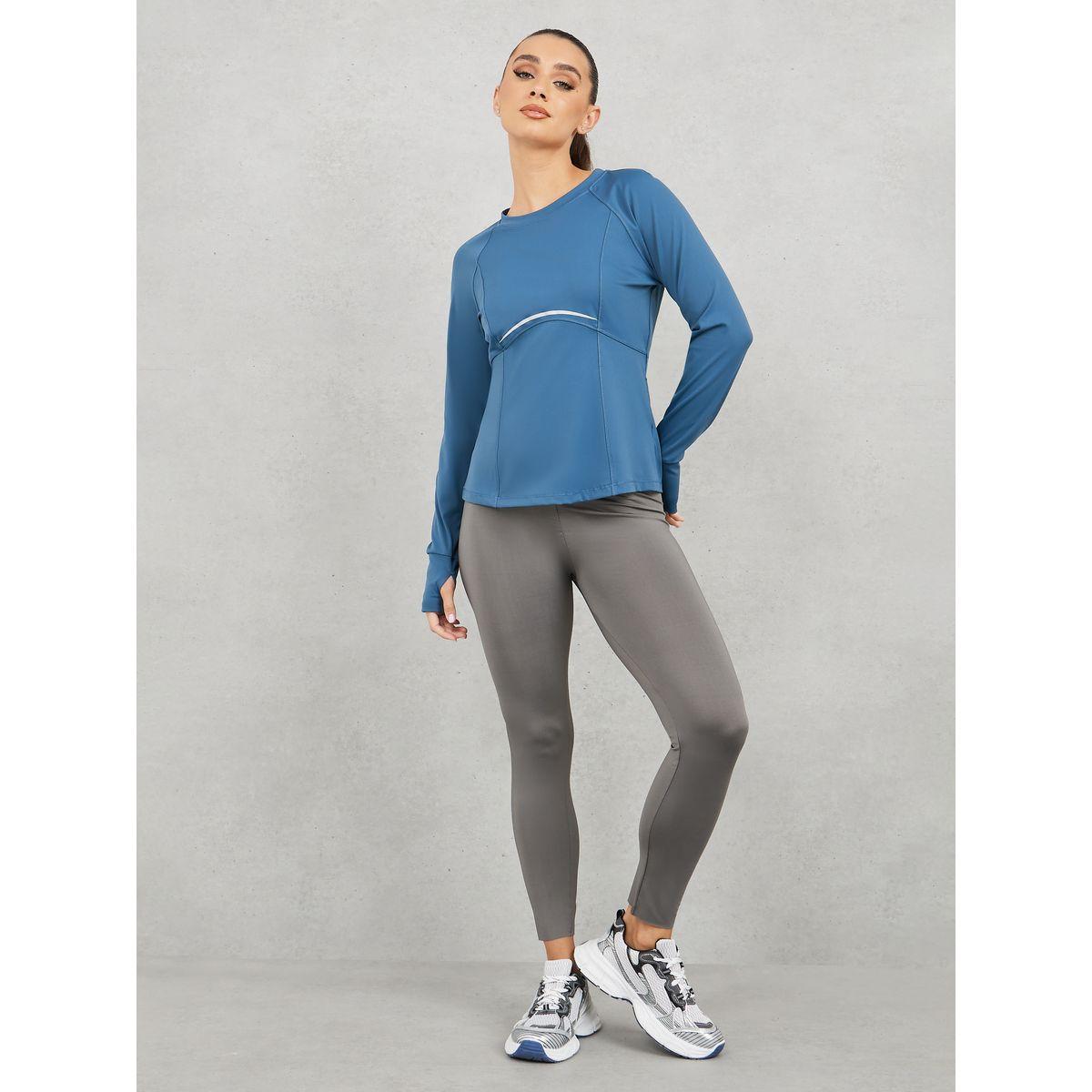 بلوزة بتفاصيل شبكية ودرزات مع فتحة إبهام-women-clothing-sportswearandactivewear-tshirtsandvests-image-2