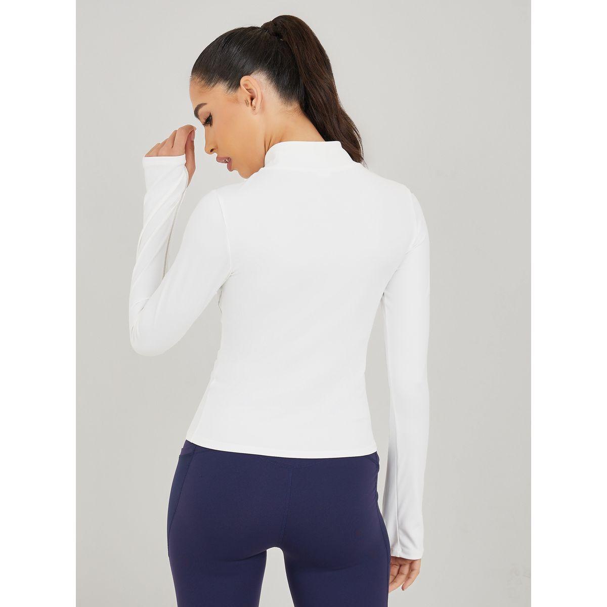 Styli Active Half Zip Up Minimal Slogan Contrast Binding Thumbhole Detail Top-women-clothing-sportswearandactivewear-tshirtsandvests-image-4