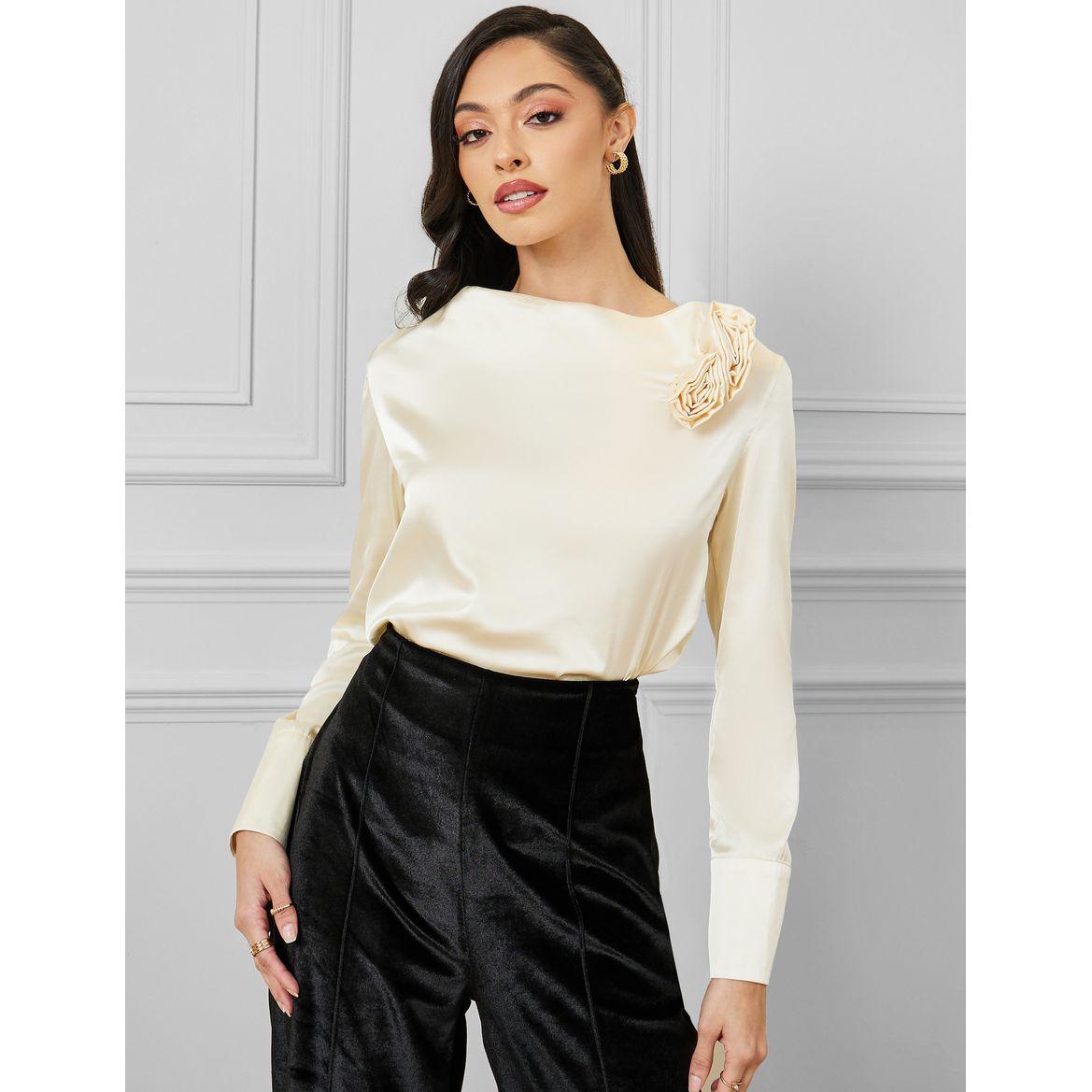 Styli Floral Applique Boat Neck Blouse-women-clothing-shirtsandblouses-blouses-image-1