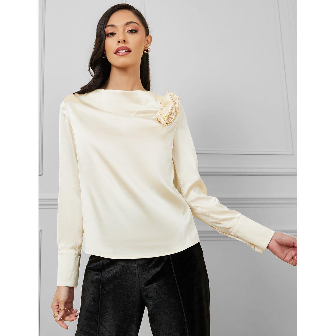 Styli Floral Applique Boat Neck Blouse-women-clothing-shirtsandblouses-blouses-image-3