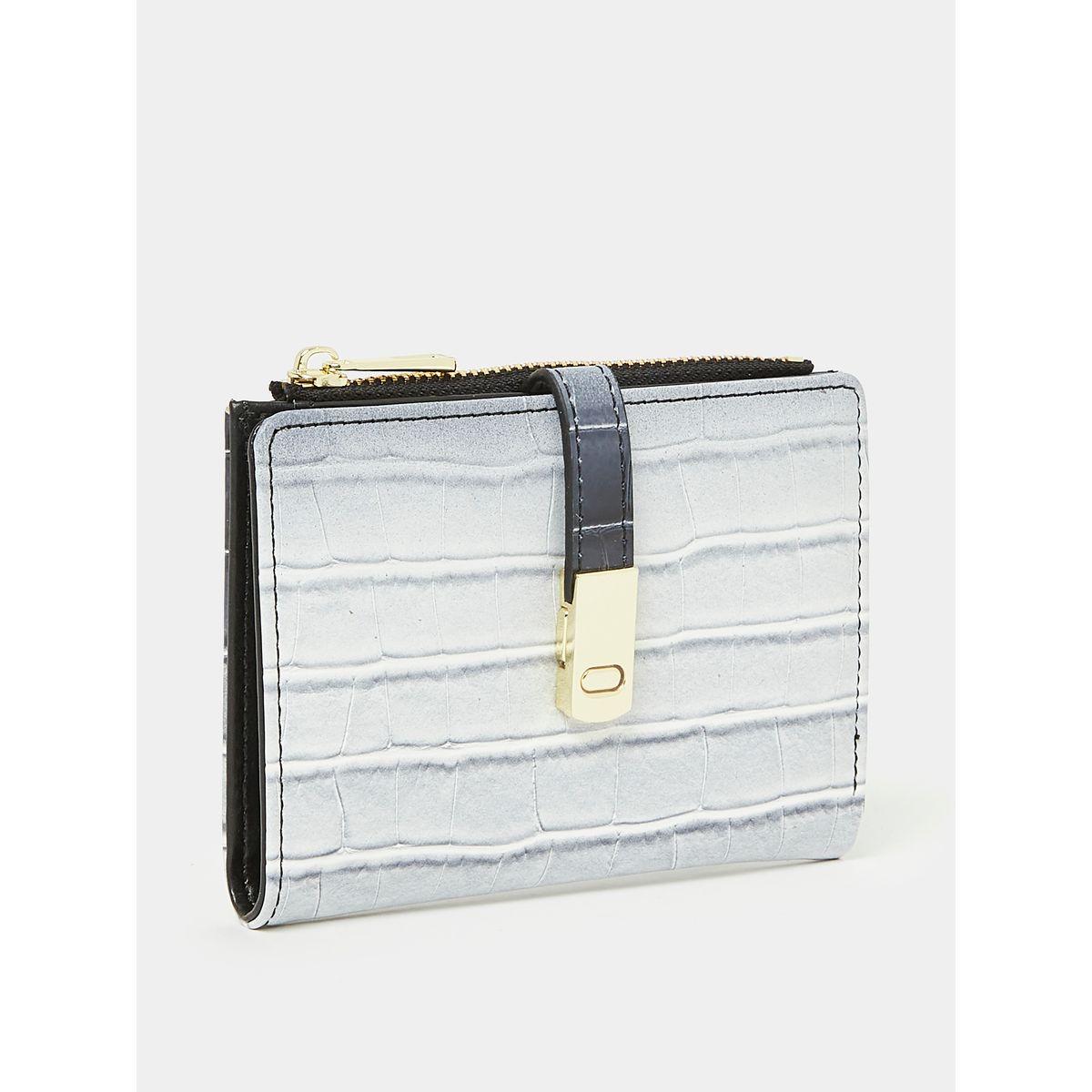 Styli Croc Textured Colorblock Bi-Fold Wallet with Zip and Flap Closure-women-bagsandwallets-wallets-image-1