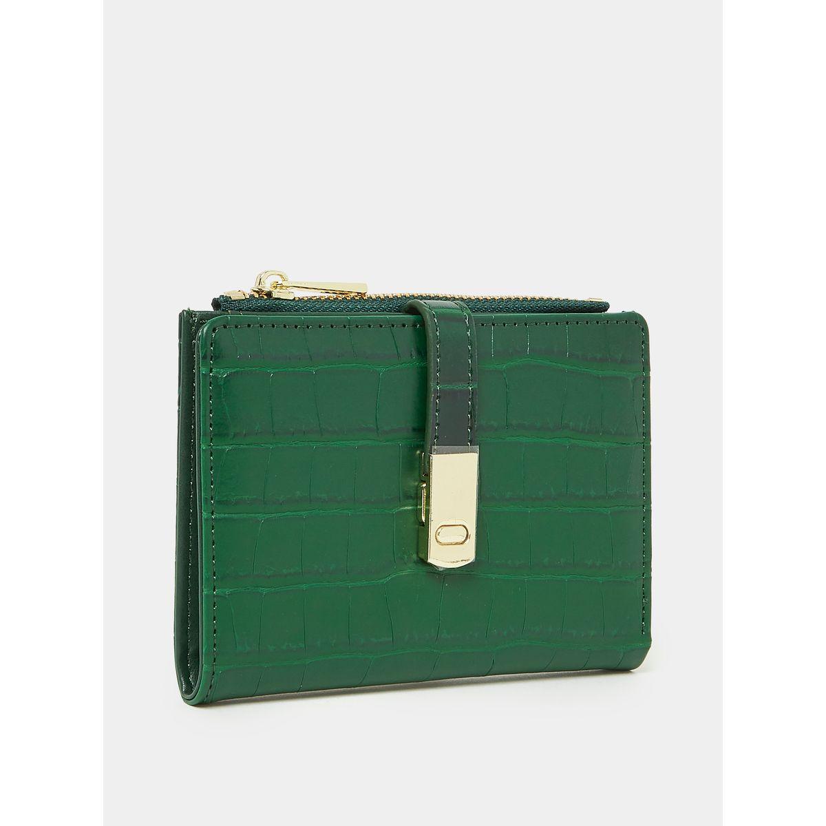 Styli Croc Textured Colorblock Bi-Fold Wallet with Zip and Flap Closure-women-bagsandwallets-wallets-image-1
