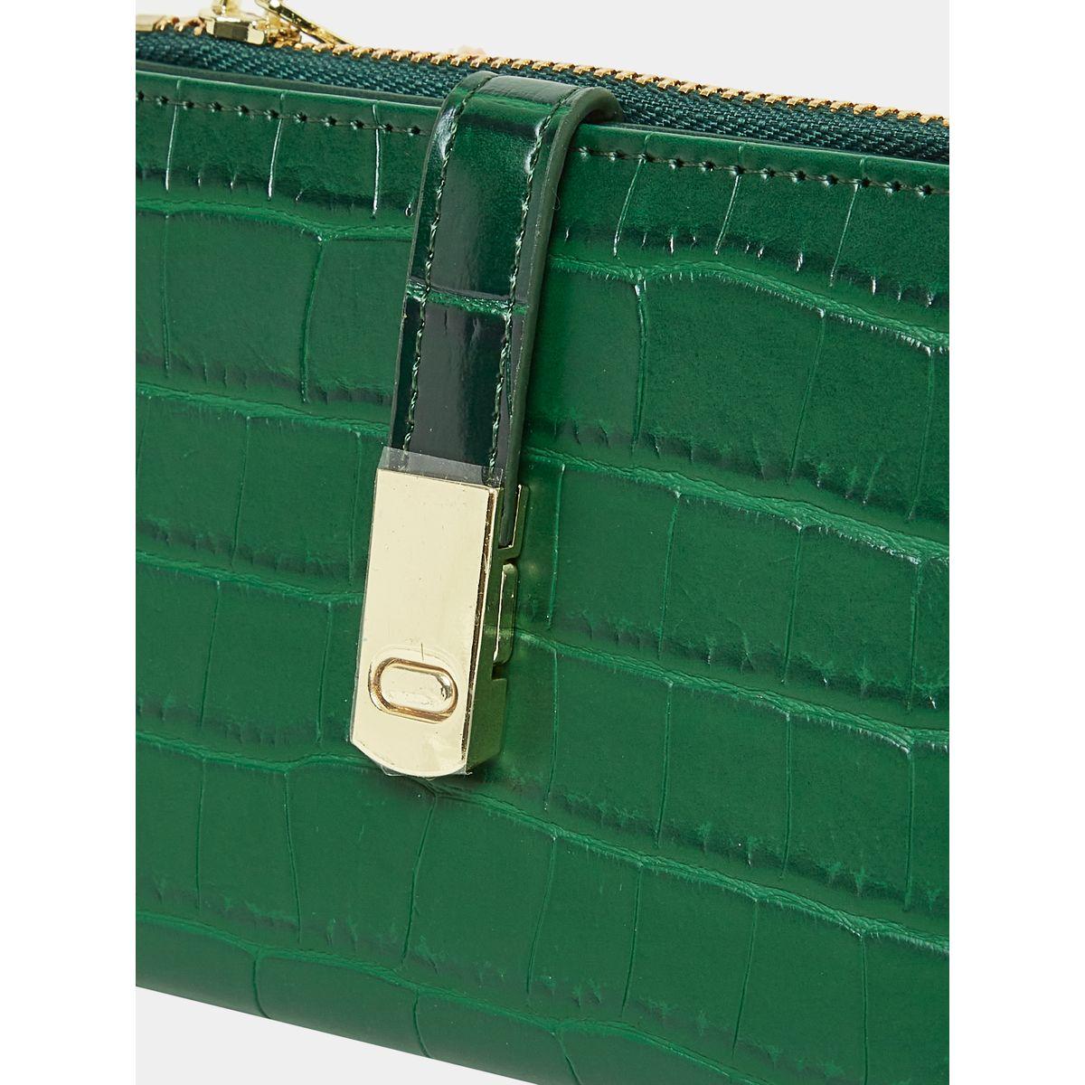 Styli Croc Textured Colorblock Bi-Fold Wallet with Zip and Flap Closure-women-bagsandwallets-wallets-image-2