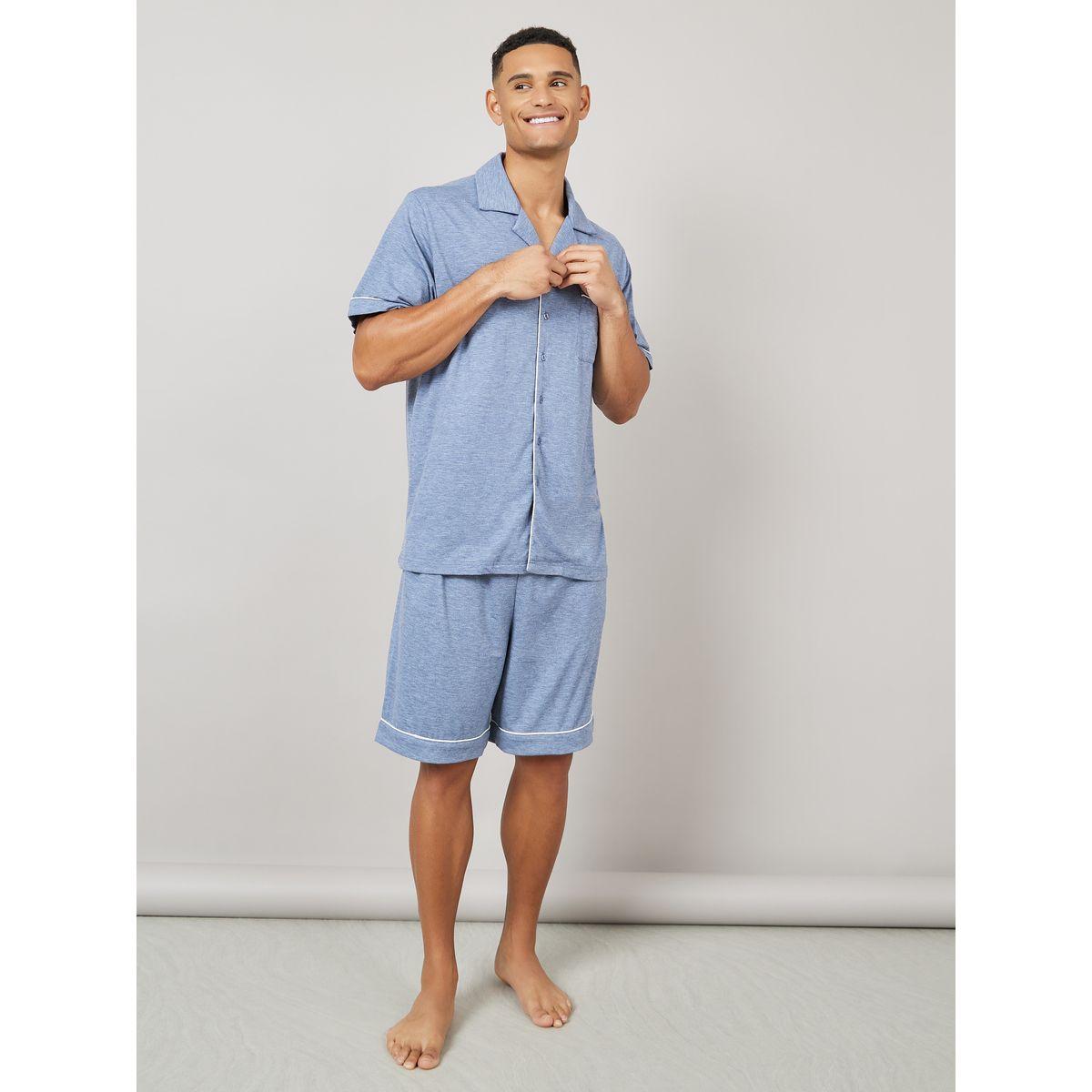 مجموعة من شورت وقميص محبوك بياقة ريزورت-men-clothing-nightwear-sets-image-2
