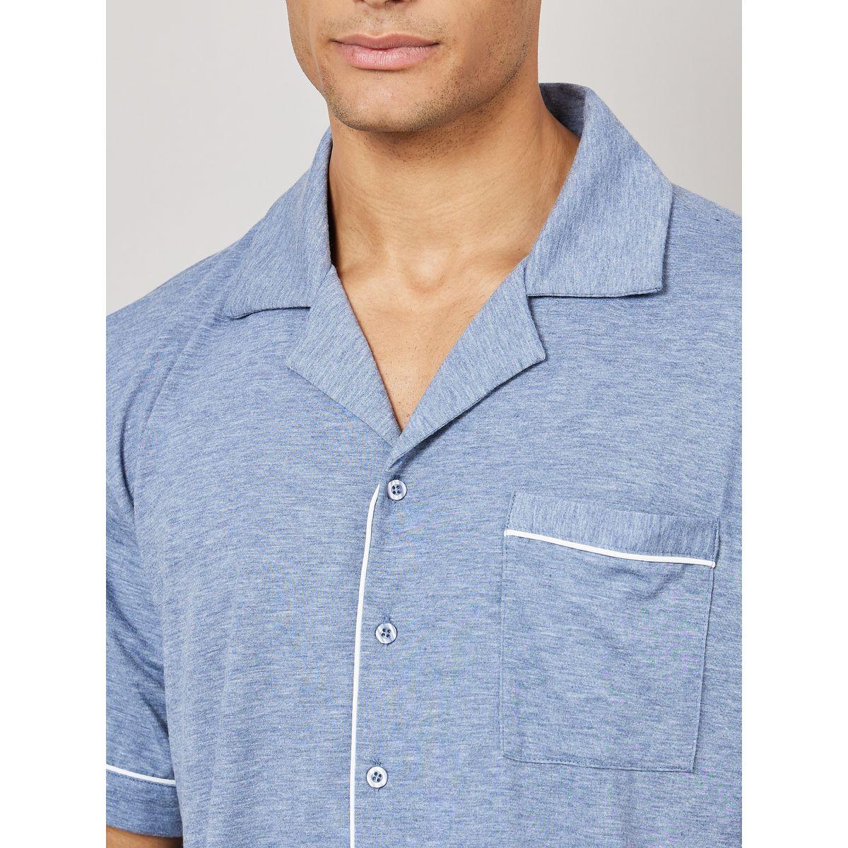 مجموعة من شورت وقميص محبوك بياقة ريزورت-men-clothing-nightwear-sets-image-3