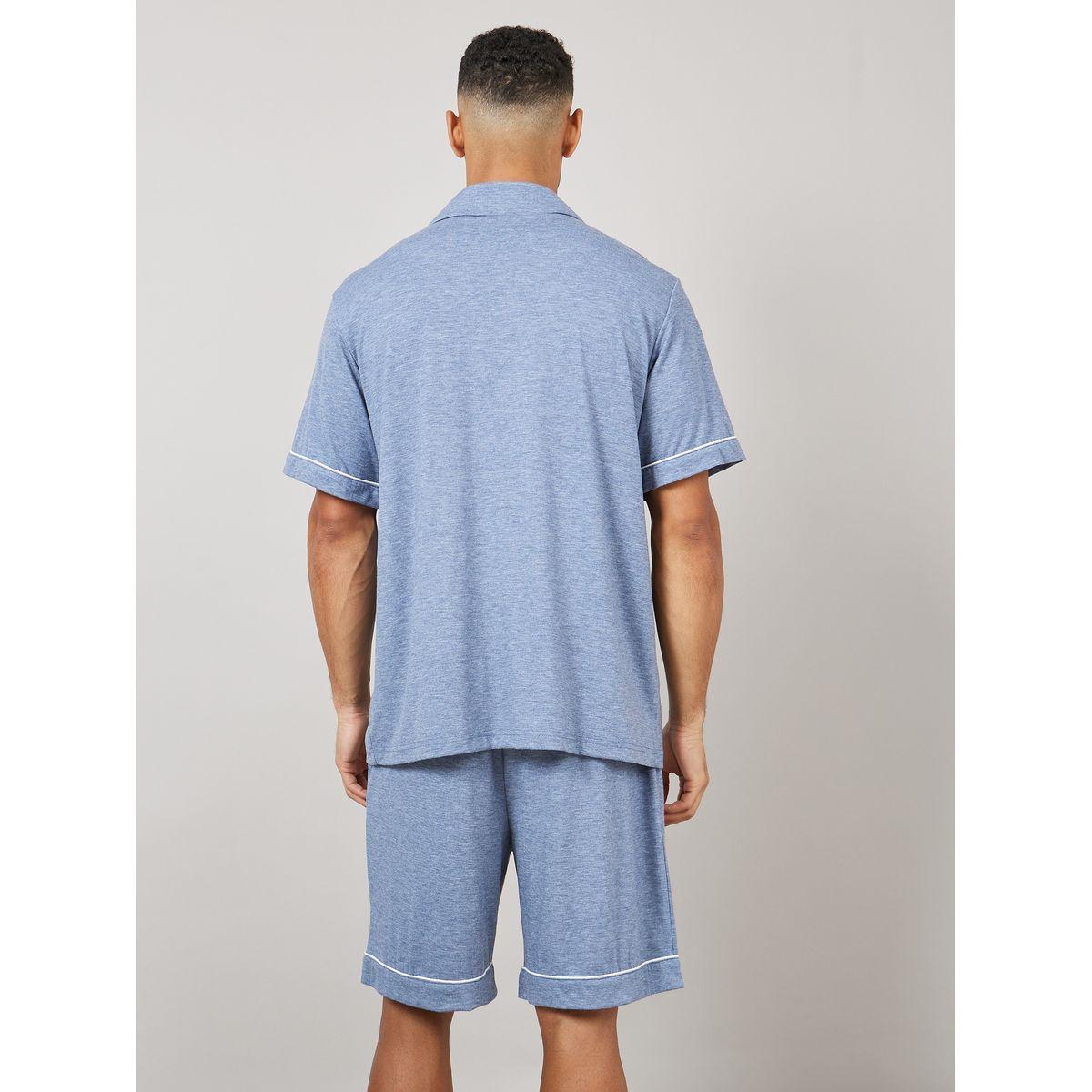 مجموعة من شورت وقميص محبوك بياقة ريزورت-men-clothing-nightwear-sets-image-5