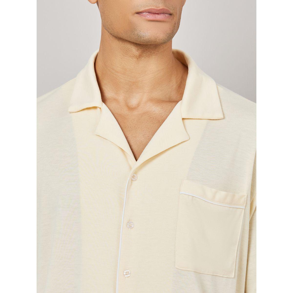 Styli Unwind Knitted Resort Collar Shirt and Short Set with Piping Detail-men-clothing-nightwear-sets-image-3