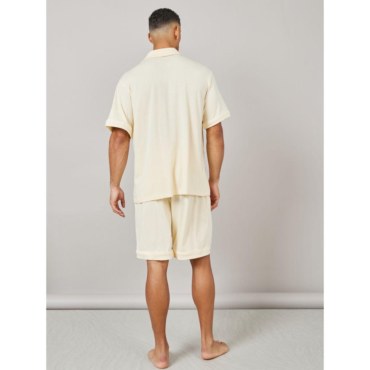 Styli Unwind Knitted Resort Collar Shirt and Short Set with Piping Detail-men-clothing-nightwear-sets-image-5