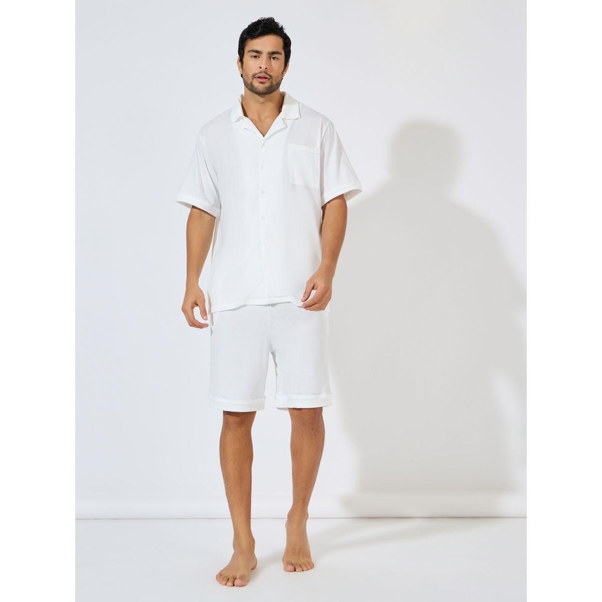مجموعة من شورت وقميص محبوك بياقة ريزورت-men-clothing-nightwear-sets-image-1