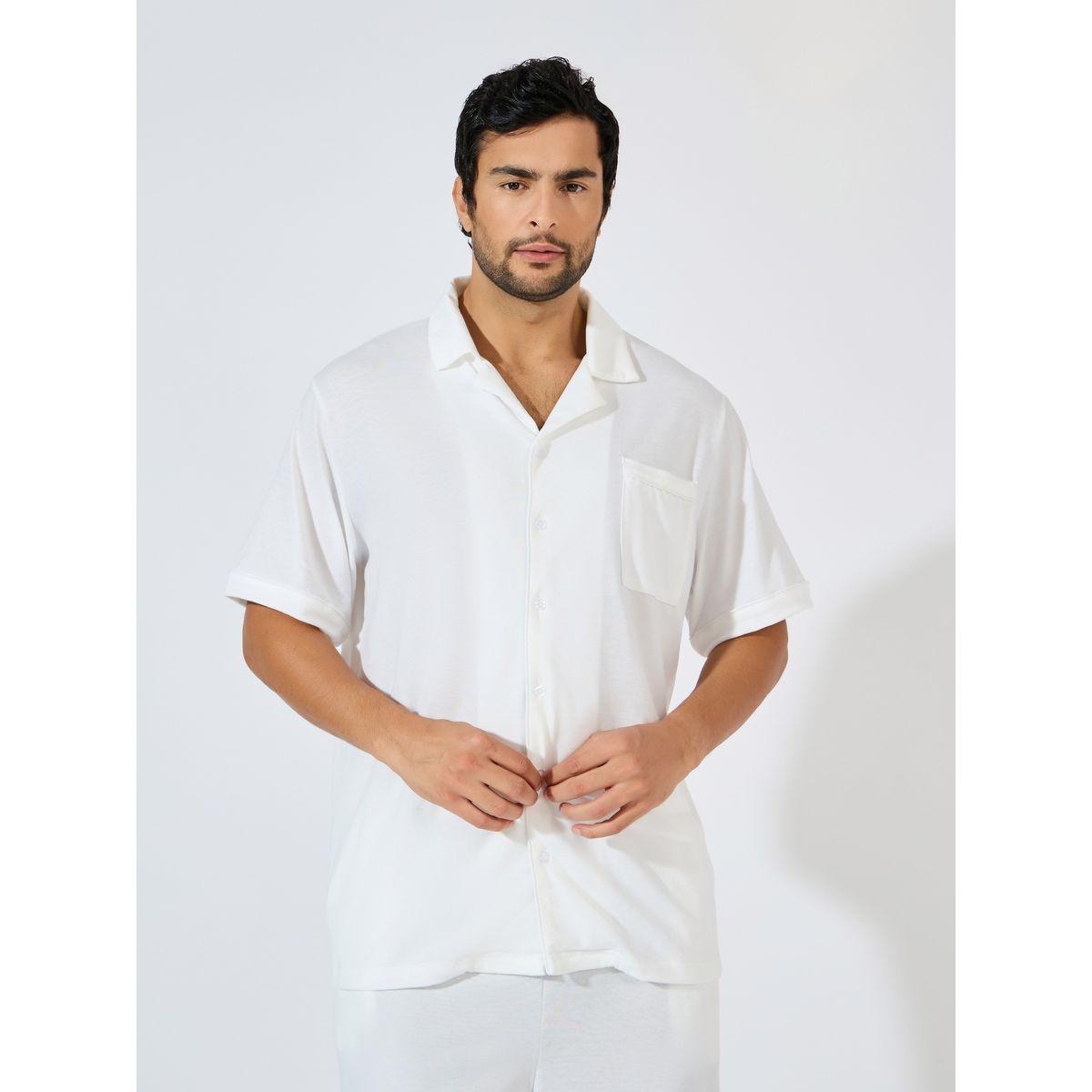 مجموعة من شورت وقميص محبوك بياقة ريزورت-men-clothing-nightwear-sets-image-2