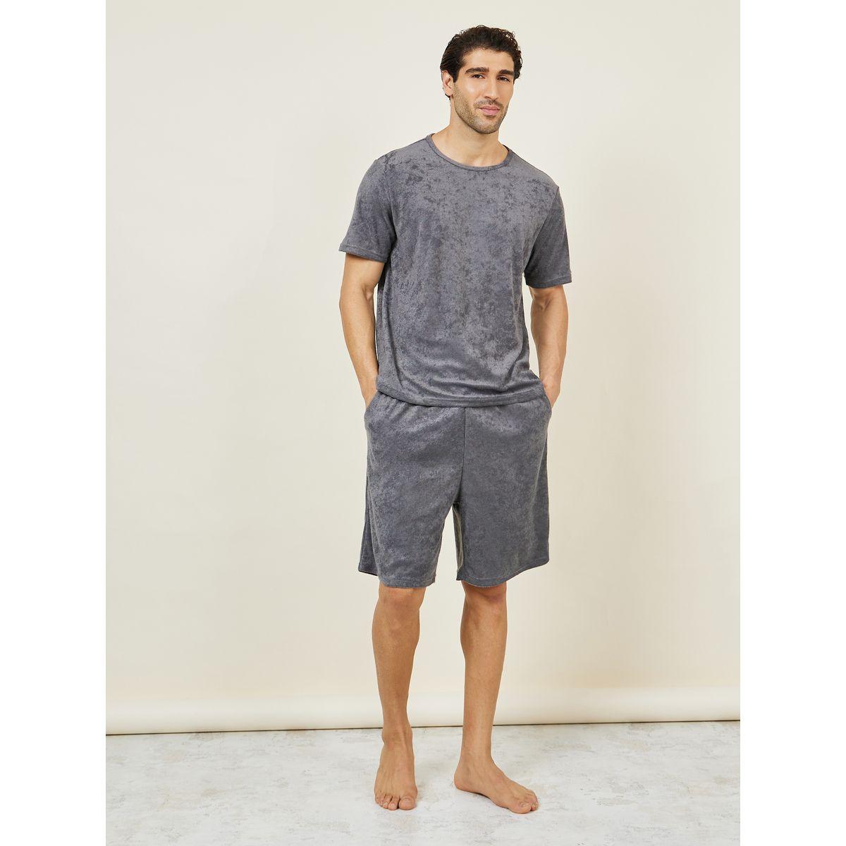 Styli Unwind Towel Knit Round Neck T-Shirt & Shorts Set-men-clothing-nightwear-sets-image-1