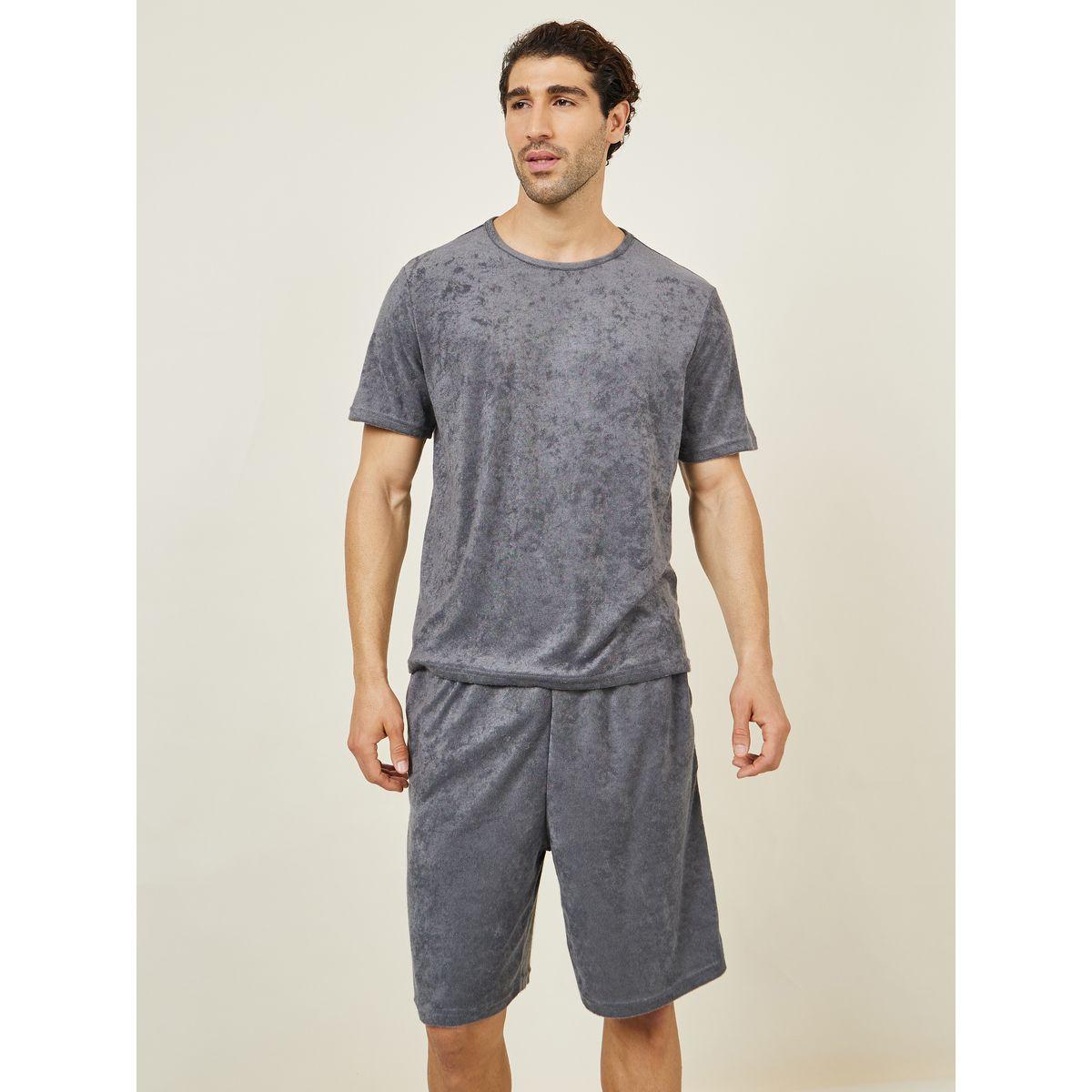 Styli Unwind Towel Knit Round Neck T-Shirt & Shorts Set-men-clothing-nightwear-sets-image-2