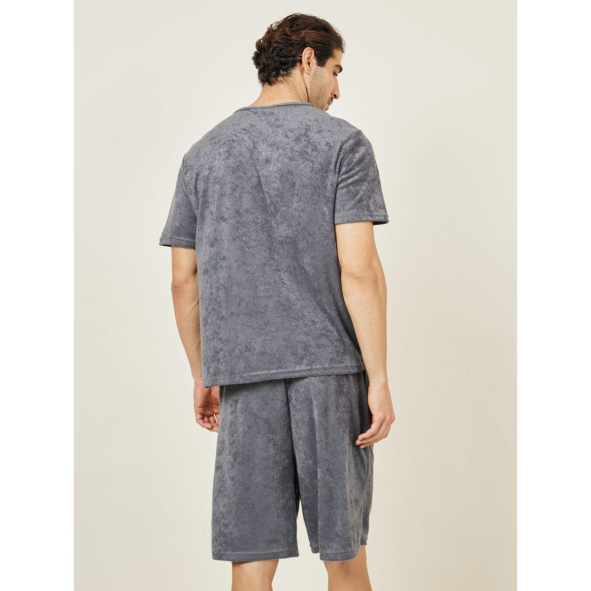 Styli Unwind Towel Knit Round Neck T-Shirt & Shorts Set-men-clothing-nightwear-sets-image-5