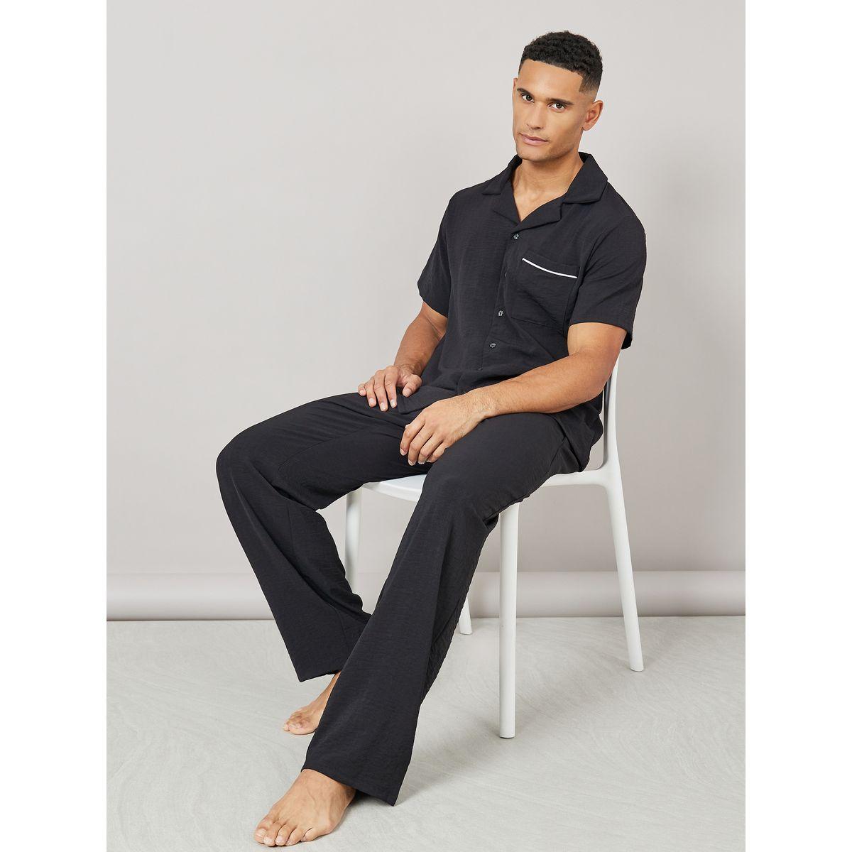Styli Unwind Crinkled Shirt and Straight Pyjama Set-men-clothing-nightwear-sets-image-1