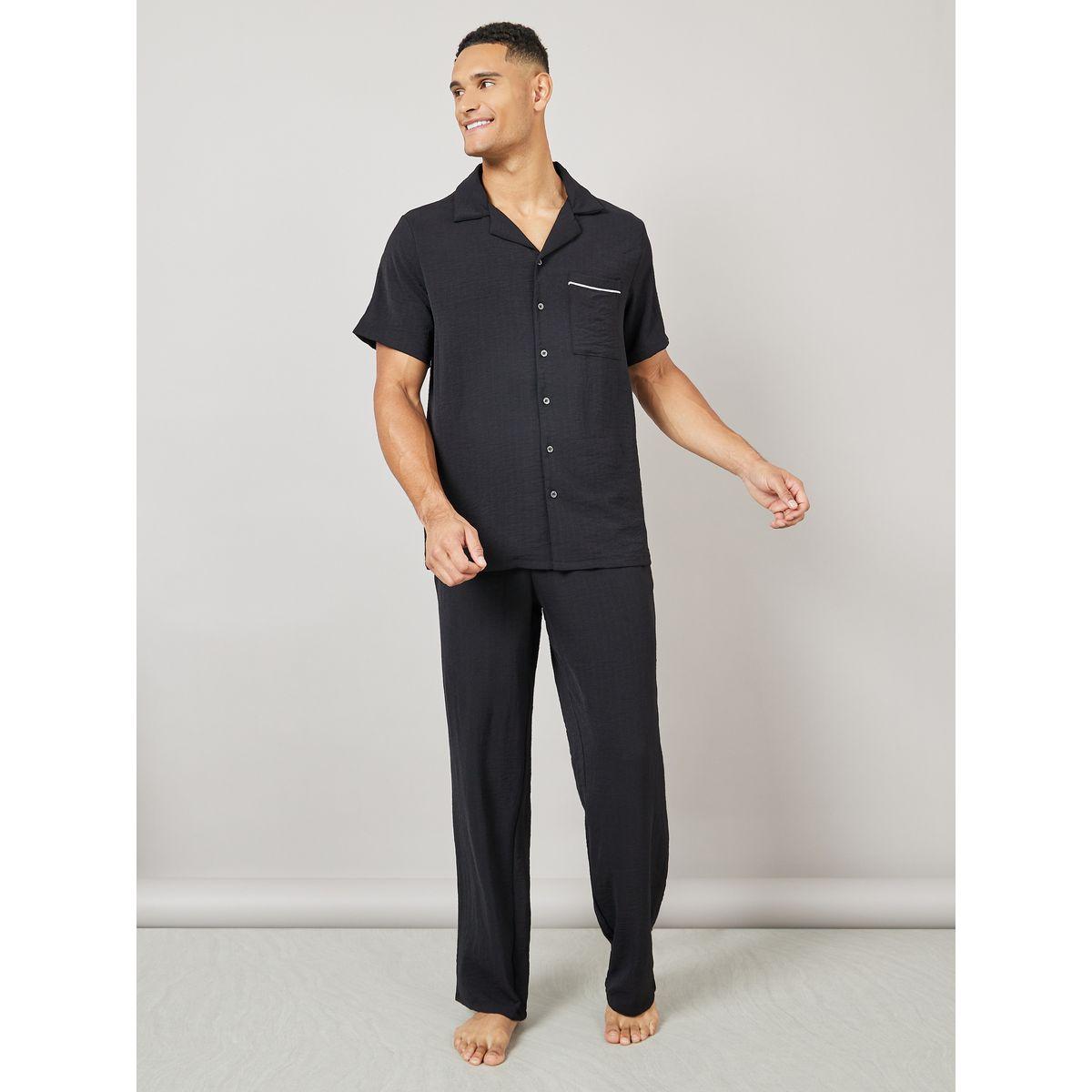 Styli Unwind Crinkled Shirt and Straight Pyjama Set-men-clothing-nightwear-sets-image-2