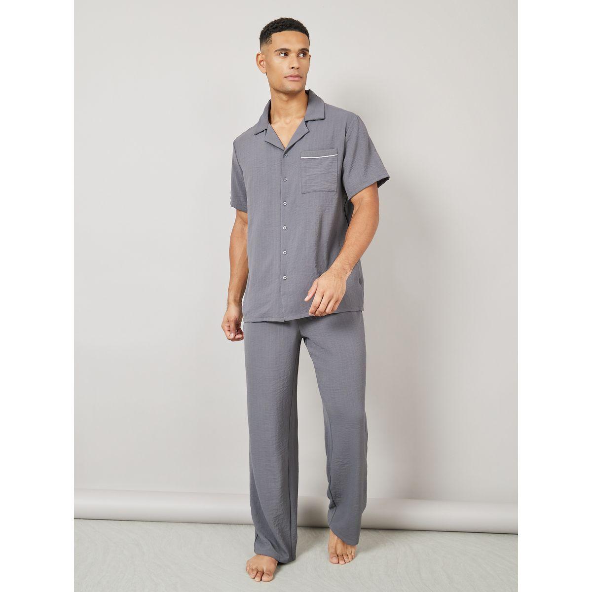 Styli Unwind Crinkled Shirt and Straight Pyjama Set-men-clothing-nightwear-sets-image-1